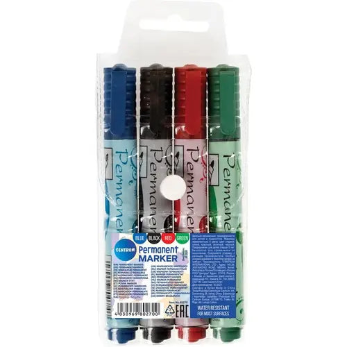 Markeri Centrum permanent (crni, plavi, crveni, zeleni) okrugli vrh 2-5mm u PVC vrećici 4/1 80270