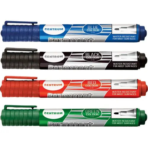 Markeri Centrum permanent (crni, plavi, crveni, zeleni) okrugli vrh 2-5mm u PVC vrećici 4/1 80270