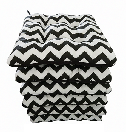 Pamučni jastuk za stolice, crno bijeli, cik cak uzorak, 6 komada