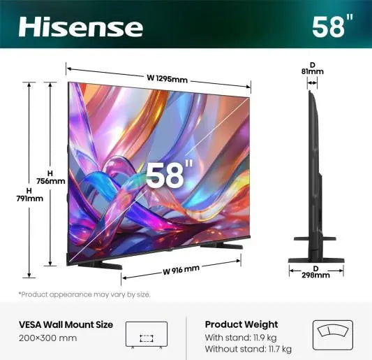 Televizor HISENSE 58E7S 2026, 147,3 cm (58"), Hi-QLED, 4K UHD, Smart TV, VIDAA OS
