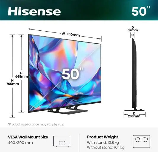 Televizor HISENSE 50A7S 2026, 127 cm (50"), Hi-QLED, 4K UHD, Smart TV, VIDAA OS