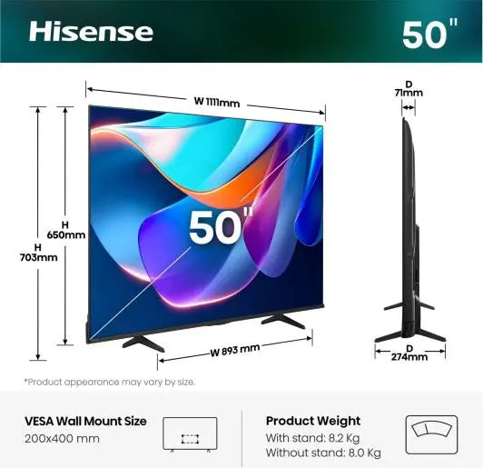 Televizor HISENSE 50A6S 2026, 127 cm (50"), DLED, 4K UHD, Smart TV, VIDAA OS