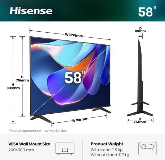 Televizor HISENSE 58A6S 2026, 147,3 cm (58"), DLED, 4K UHD, Smart TV, VIDAA OS