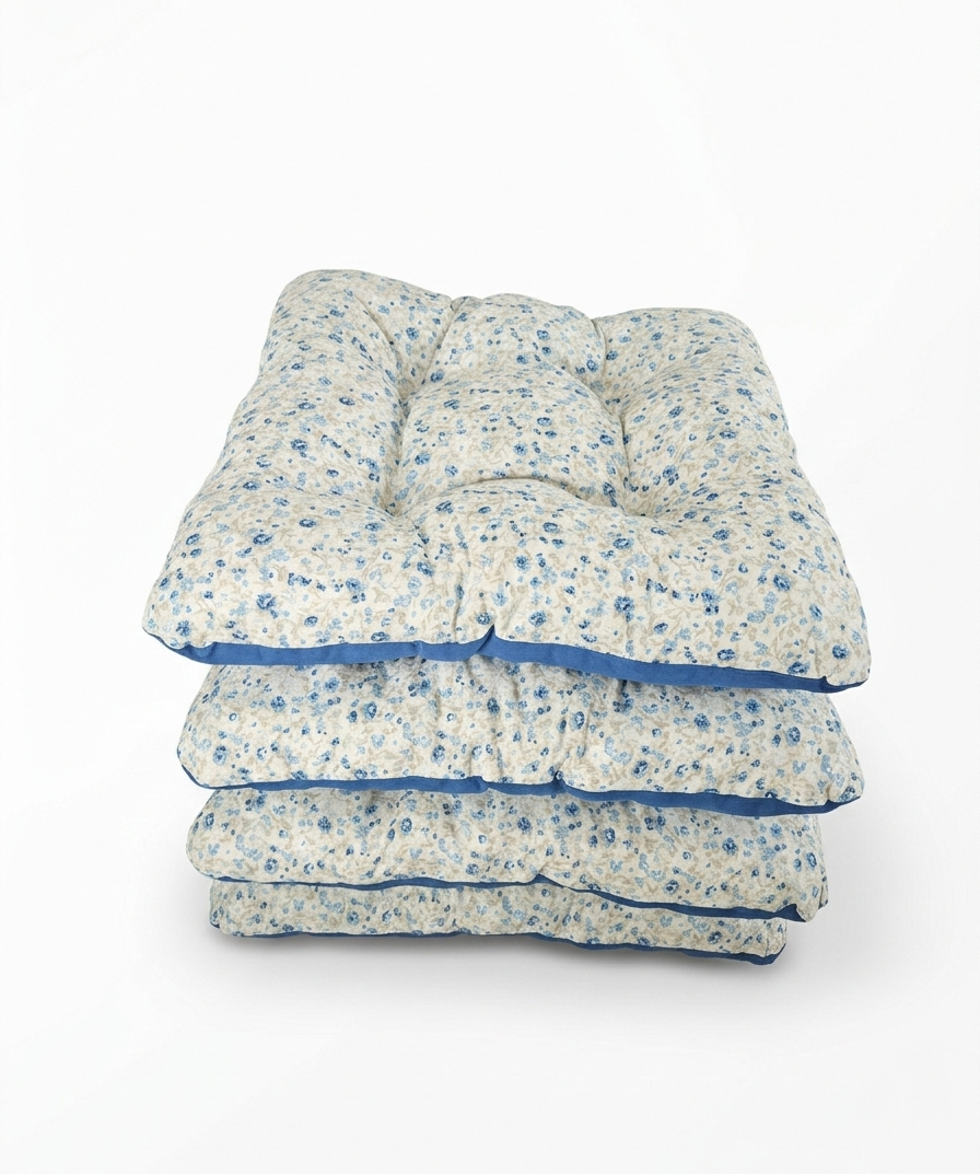 Pamučni jastuk za stolice, plavo bijeli uzorak sa cvjetićima, 4 komada