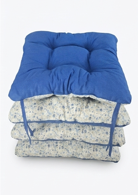 Pamučni jastuk za stolice, plavo bijeli uzorak sa cvjetićima, 4 komada