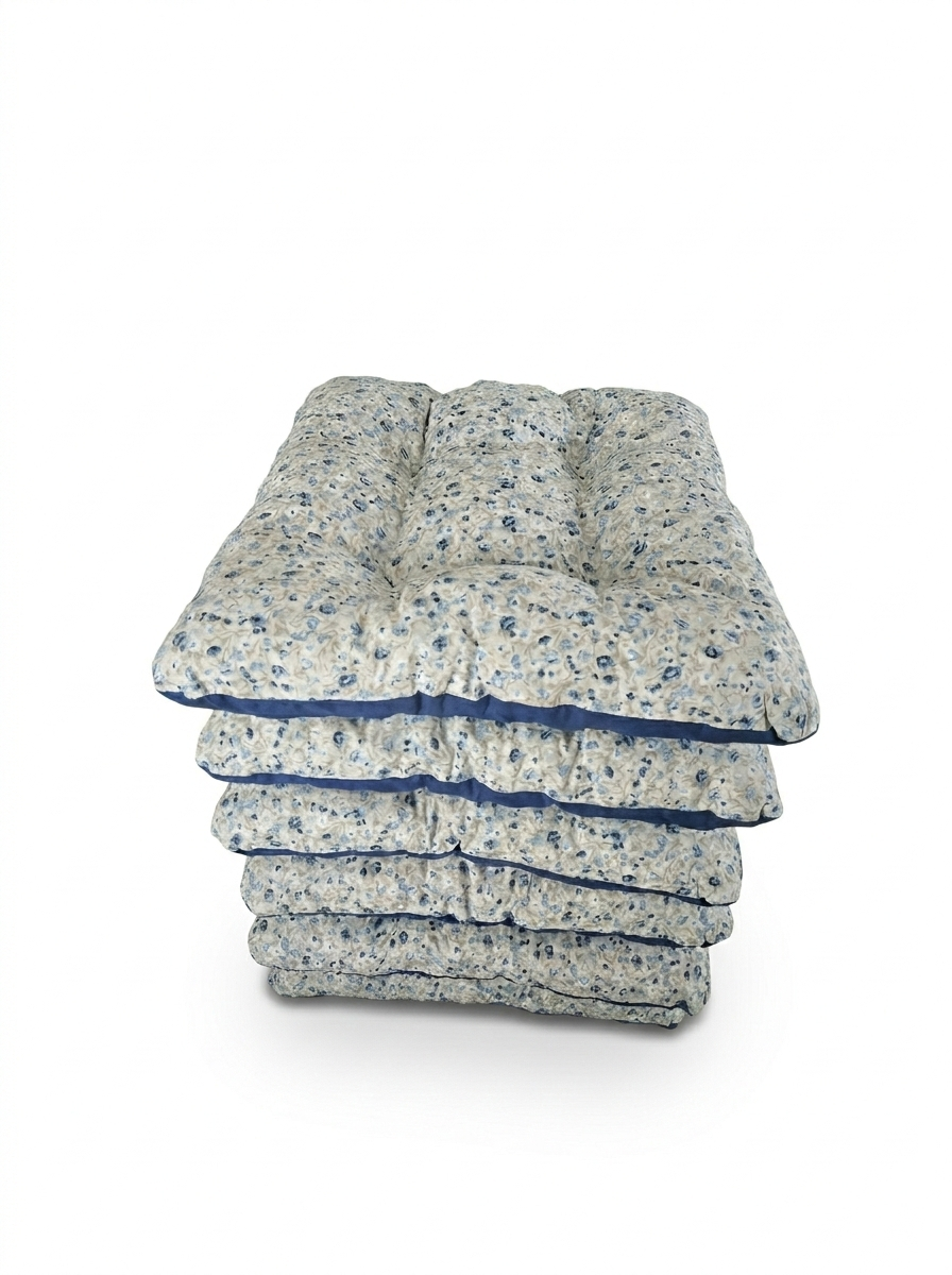 Pamučni jastuk za stolice, plavo bijeli uzorak sa cvjetićima, 6 komada