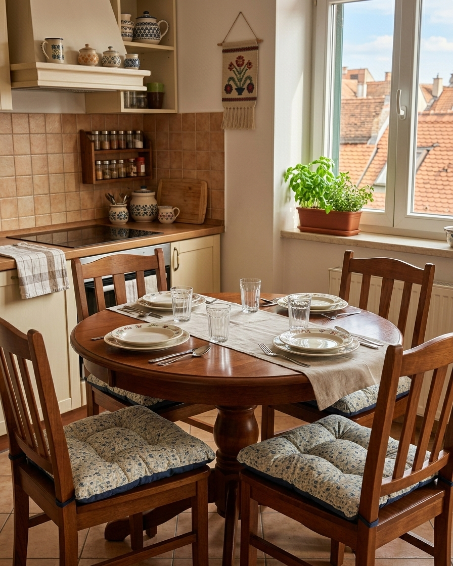 Pamučni jastuk za stolice, plavo bijeli uzorak sa cvjetićima, 6 komada