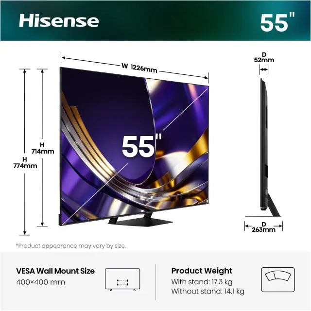 Televizor HISENSE 55U7S PRO 2026, 139,7 cm (55"), ULED Mini LED, 4K UHD, Smart TV, VIDAA OS